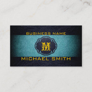 Teal Blue and Black Leather Business Card