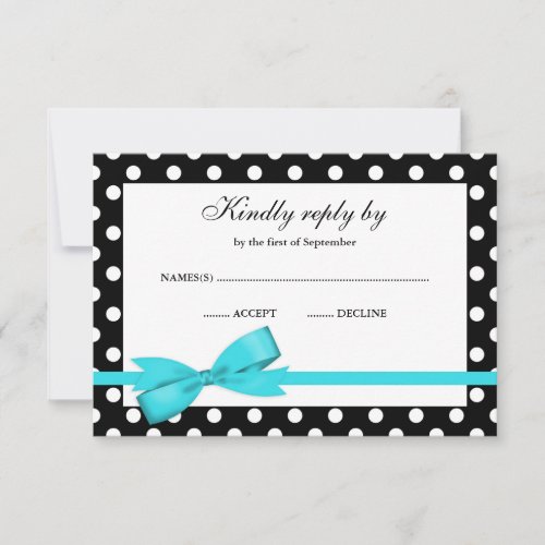Teal Blue and Black Polka Dot Bow RSVP