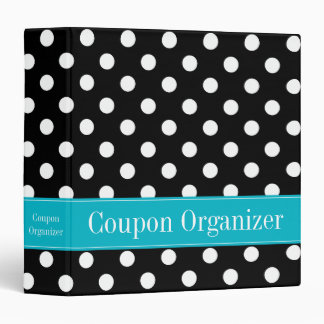 Teal Blue and Black Polka Dot Coupon Organizer 3 Ring Binder