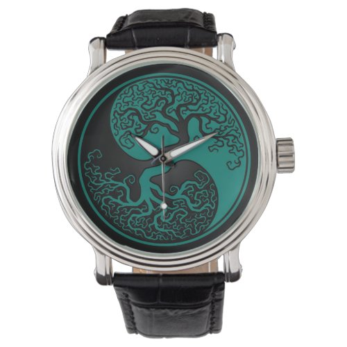 Teal Blue and Black Tree of Life Yin Yang Watch