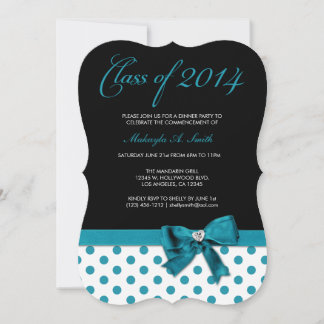 Teal Blue and Black with Polka-Dots Class of 2014 Invitation