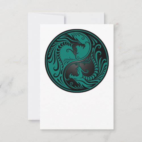 Teal Blue and Black Yin Yang Dragons Invite