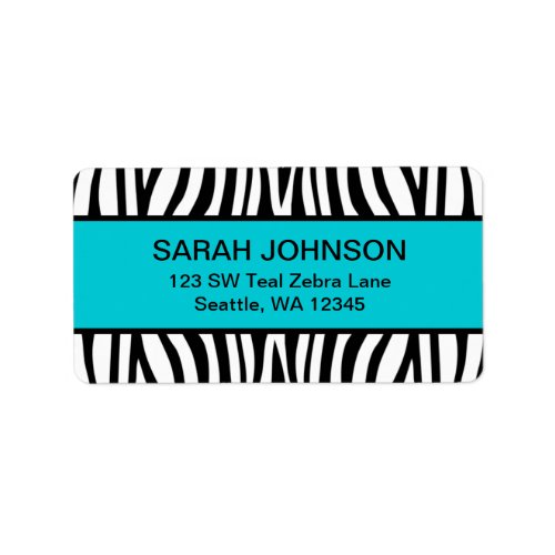 Teal Blue and Black Zebra Label