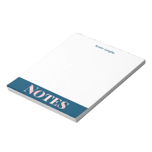 Teal Blue and Blush Notes Personalized Notepad