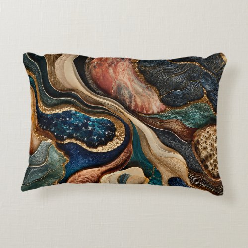 Teal Blue and Bronze Gold Cushion Earthy Abstract
