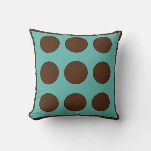 Teal blue and brown large polka dot  pillow