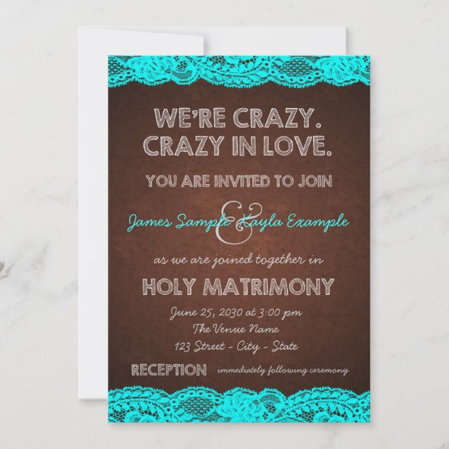 Teal Blue and Brown Wedding Invitation (Front)