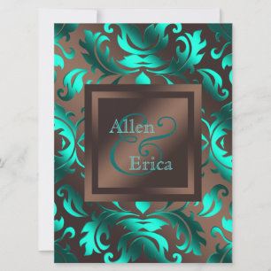 Teal Blue and Chocolate Brown Wedding Invitation