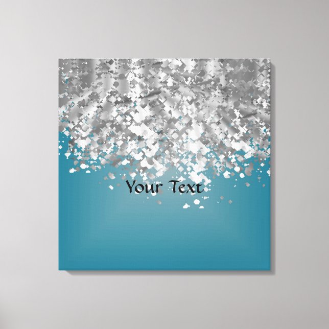 Teal blue and faux glitter canvas print (Front)