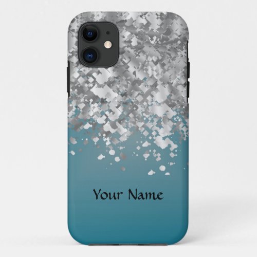 Teal blue and faux glitter iPhone 11 case