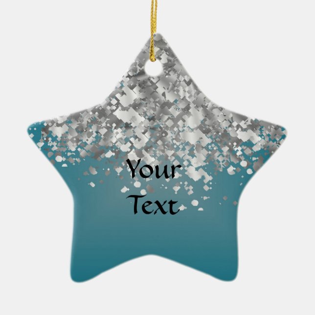 Teal blue and faux glitter ceramic ornament (Front)