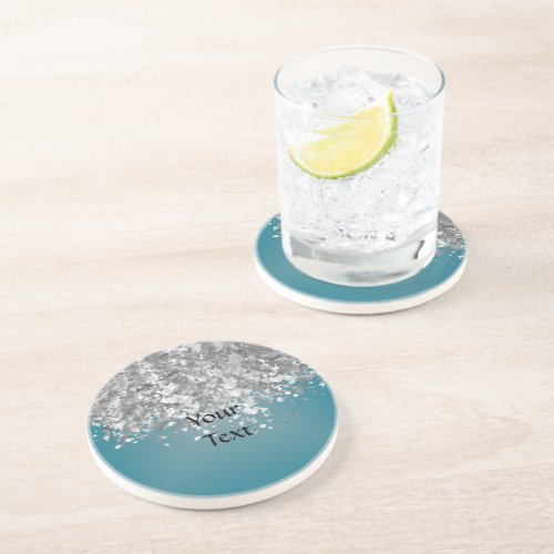 Teal blue and faux glitter coaster