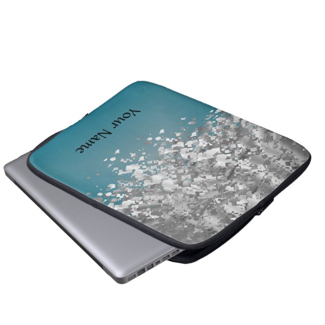 Teal blue and faux glitter laptop sleeve (Front Bottom)