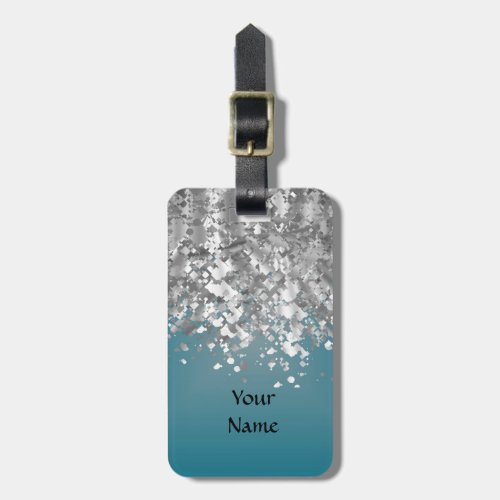 Teal blue and faux glitter luggage tag