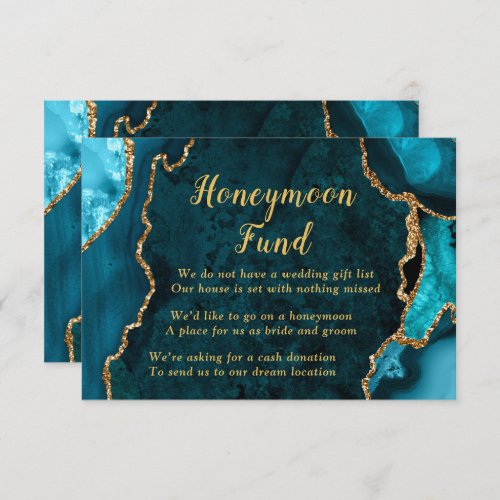 Teal Blue and Gold Agate Honeymoon Fund Enclosure Card