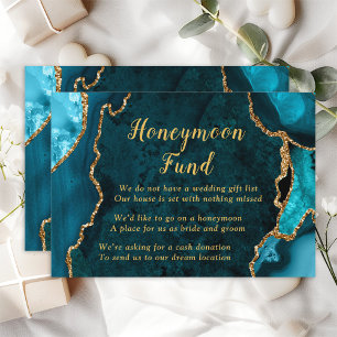 Teal Blue and Gold Agate Honeymoon Fund Enclosure Card