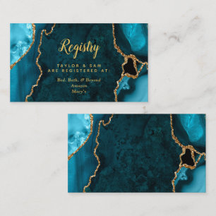 Teal Blue and Gold Agate Wedding Registry Enclosure Card