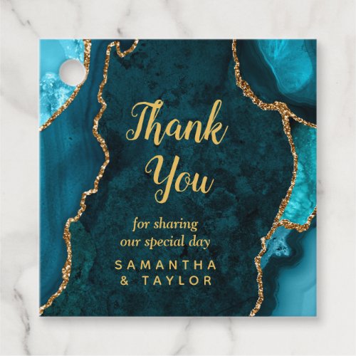 Teal Blue and Gold Agate Wedding Thank You Favor Tags