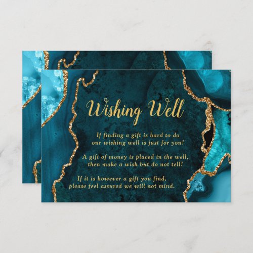 Teal Blue and Gold Agate Wedding Wishing Well Enclosure Card
