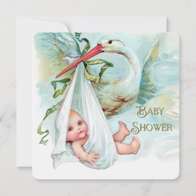 Teal Blue and Gold Baby Shower Invitation (Front)