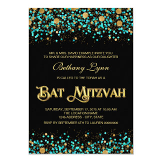 Teal Blue and Gold Bat Mitzvah Card