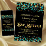 Teal Blue and Gold Bat Mitzvah Invitation<br><div class="desc">Bat Mitzvah invitation with teal blue and gold glitter confetti. This beautiful teal and gold Bat Mitzvah invitation is easily customized for your event by adding your details in the font style and color and wording of your choice. You can change the background color on this gorgeous Bat Mitzvah invitation....</div>