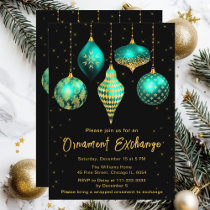 Teal Blue and Gold Christmas Ornament Exchange Invitation