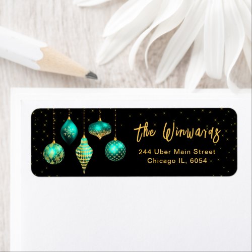 Teal Blue and Gold Christmas Ornaments Label