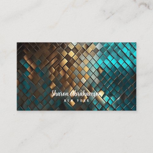 Teal Blue and Gold Dragon Faux Glitter Business Card