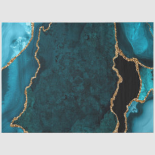 Teal Blue and Gold Faux Glitter Agate Tissue Paper