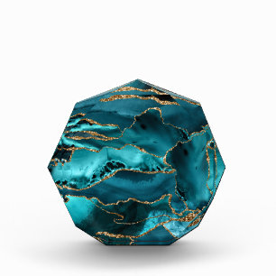 Teal Blue and Gold Glitter Agate Acrylic Award