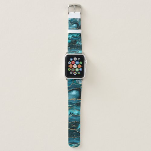 Teal Blue and Gold Glitter Agate Apple Watch Band