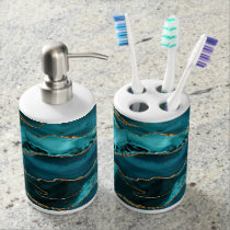 Teal Blue and Gold Glitter Agate Bath Set Teal Blue and Gold Glitter Agate Bath Set