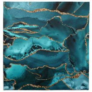 Teal Blue and Gold Glitter Agate Cloth Napkin