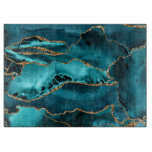 Teal Blue and Gold Glitter Agate Cutting Board