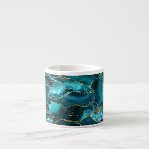 Teal Blue and Gold Glitter Agate Espresso Cup