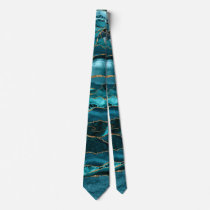 Teal Blue and Gold Glitter Agate Neck Tie Teal Blue and Gold Glitter Agate Neck Tie