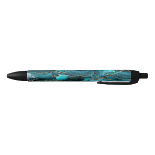 Teal Blue and Gold Glitter Agate Pen