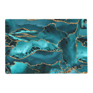 Teal Blue and Gold Glitter Agate Placemat