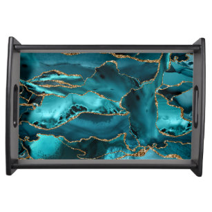 Teal shimmer abstract serving tray