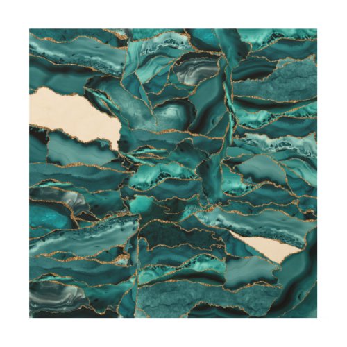 Teal Blue and Gold Glitter Agate Wood Wall Art