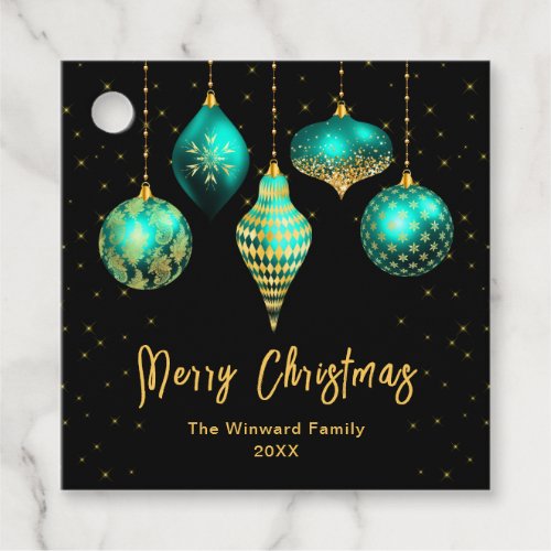 Teal Blue and Gold Ornaments Merry Christmas Favor Tags