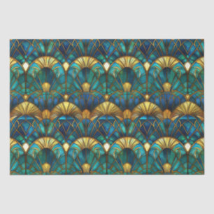 Teal, Blue and Gold Peacock Stained Glass Tissue Paper