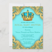 Teal Blue and Gold Prince Baby Shower Invitation (Back)