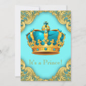 Teal Blue and Gold Prince Baby Shower Invitation (Front)