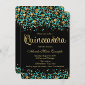 Teal Blue and Gold Quinceanera Invitation (Front/Back)