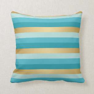 Teal Blue and Gold Stripes Throw Pillow