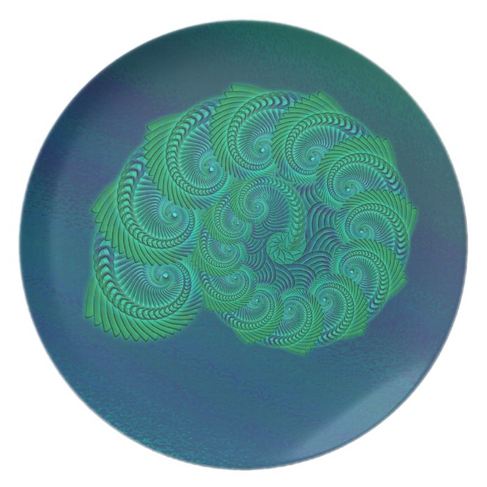 Teal, blue and green shell graphic. dinner plate