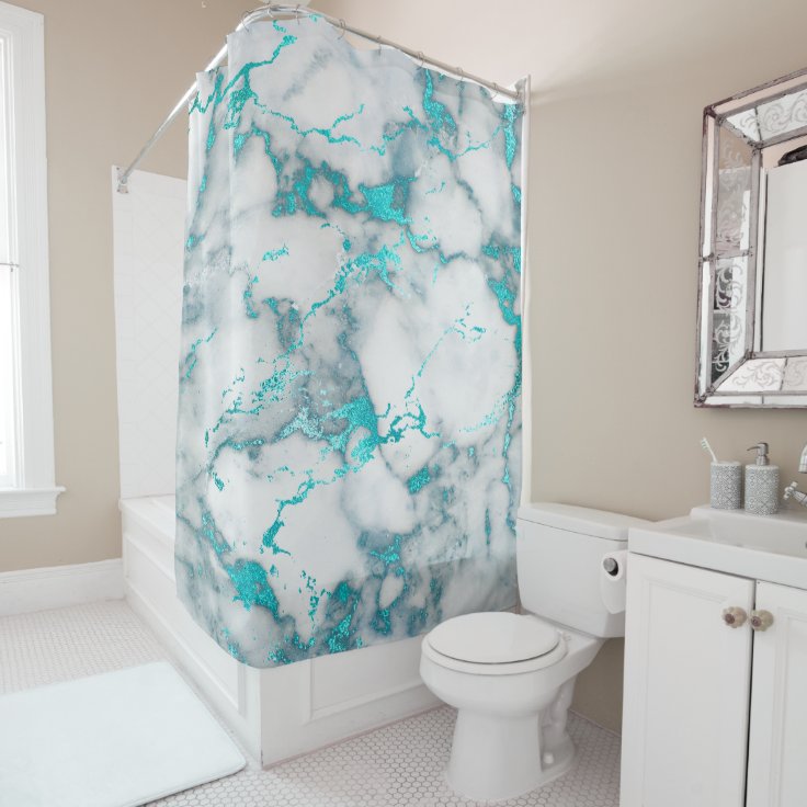 teal blue and grey marble stone shower curtain Zazzle