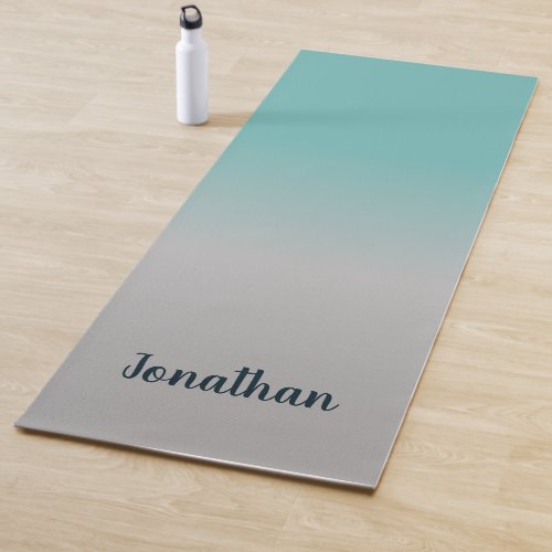 Teal Blue and Grey Ombre Personalized Yoga Mat